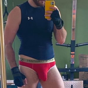 Andrew Christian red and white assless briefs